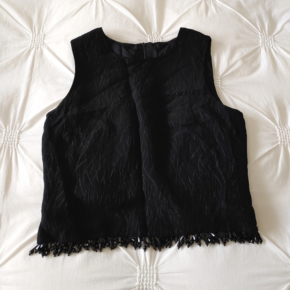 Louben Y2k black shimmer beaded tassel sleeveless tank. Size 12